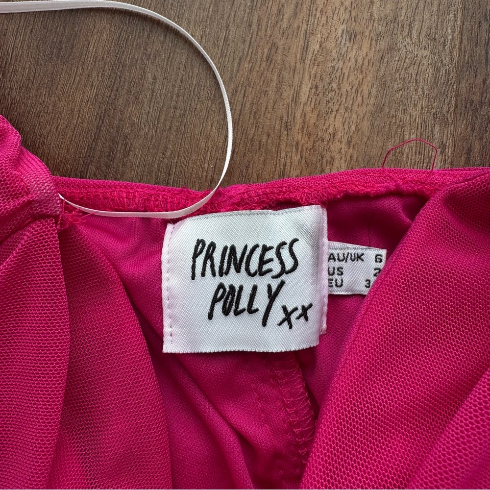 Princess Polly Hot Pink Ruched Mesh Long Flowy Sleeve Bodycon Dress Feminine - Picture 7 of 9